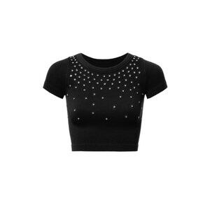 Black Rhinestone Short Sleeve Tee